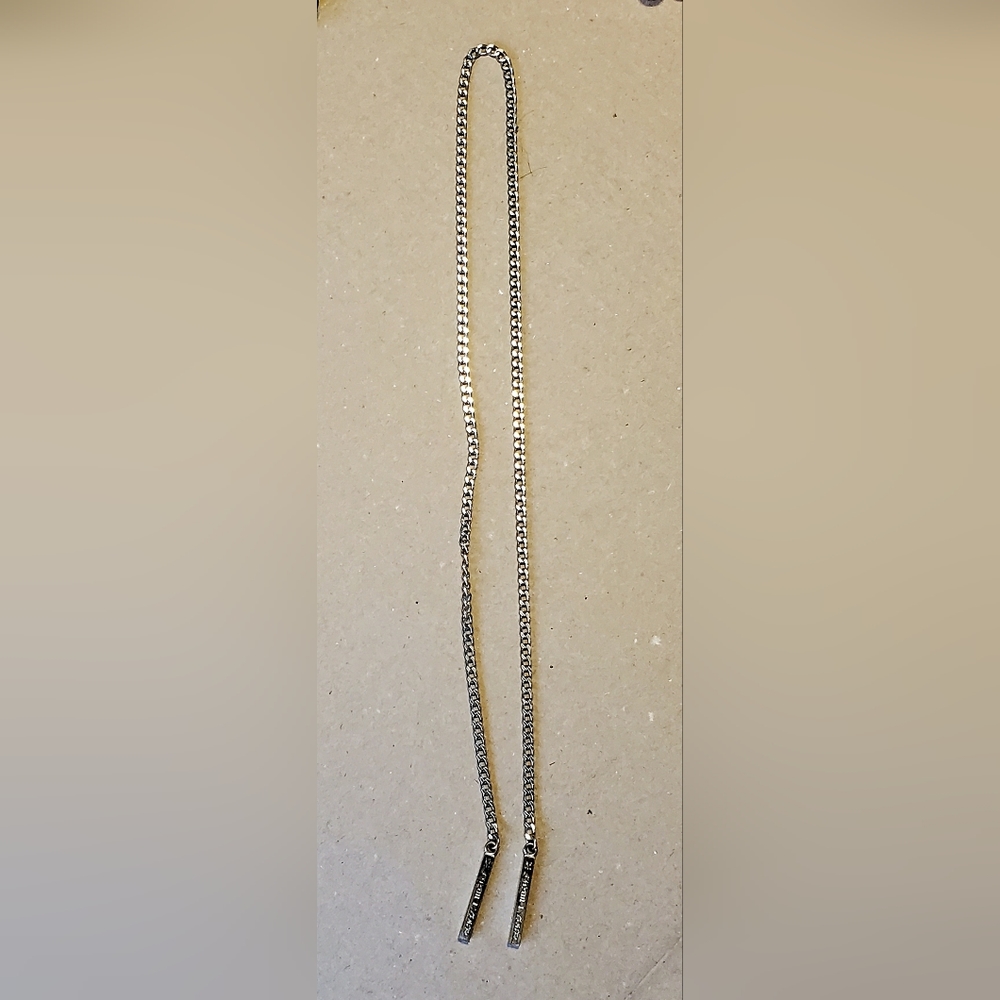 Michael Kors silver tone signed logo lariat chain necklace bar ends